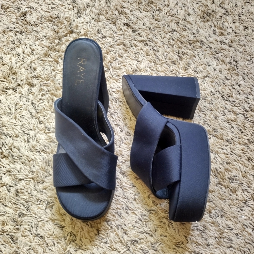 RAYE Criss Platform Nylon Slip On Sandals In Black Sz 8